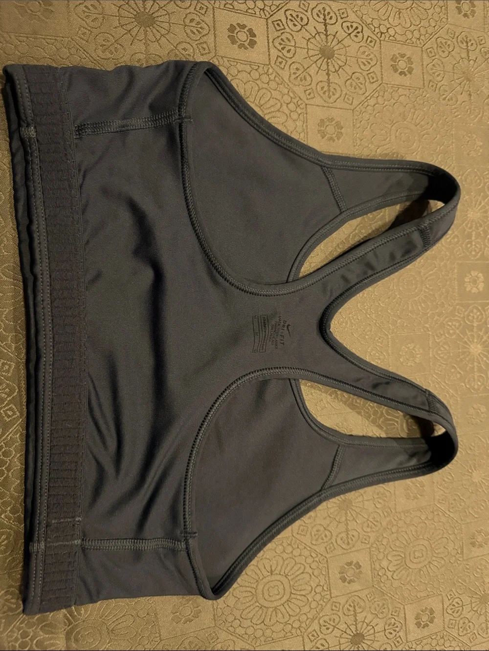 Nike Women's Navy Racerback Sports Bra with Yellow Swoosh